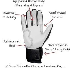 New CHROME Series Long Cuff Batting Gloves Black|Batting Gloves