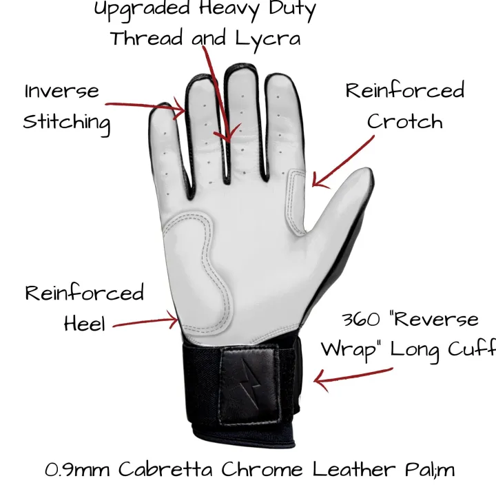 New CHROME Series Long Cuff Batting Gloves Black|Batting Gloves