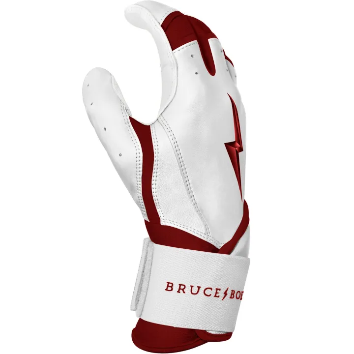 Outlet CHROME Series Long Cuff Batting Gloves White|Red