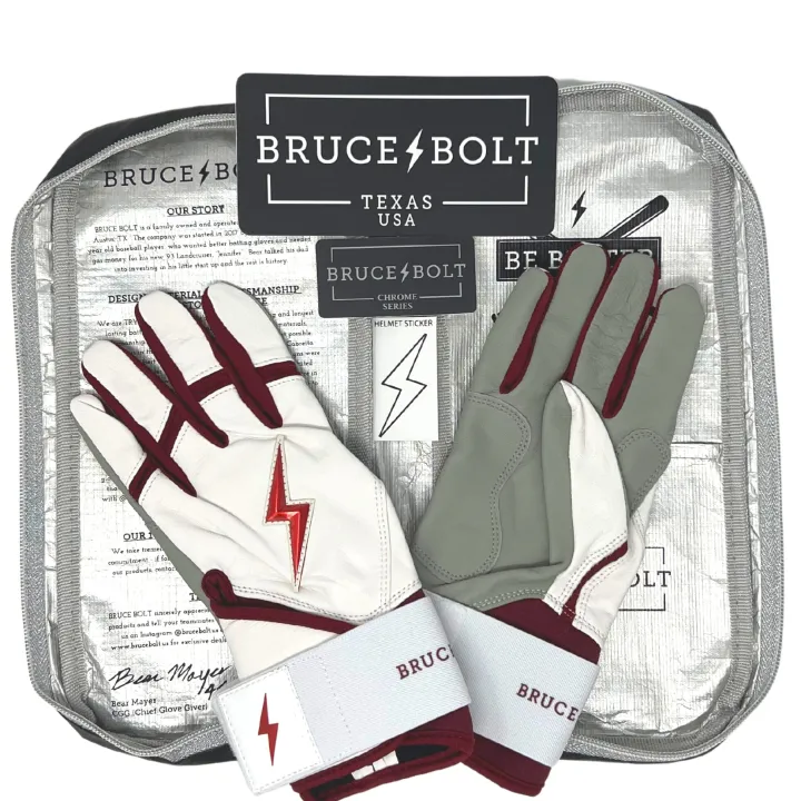 Outlet CHROME Series Long Cuff Batting Gloves White|Red