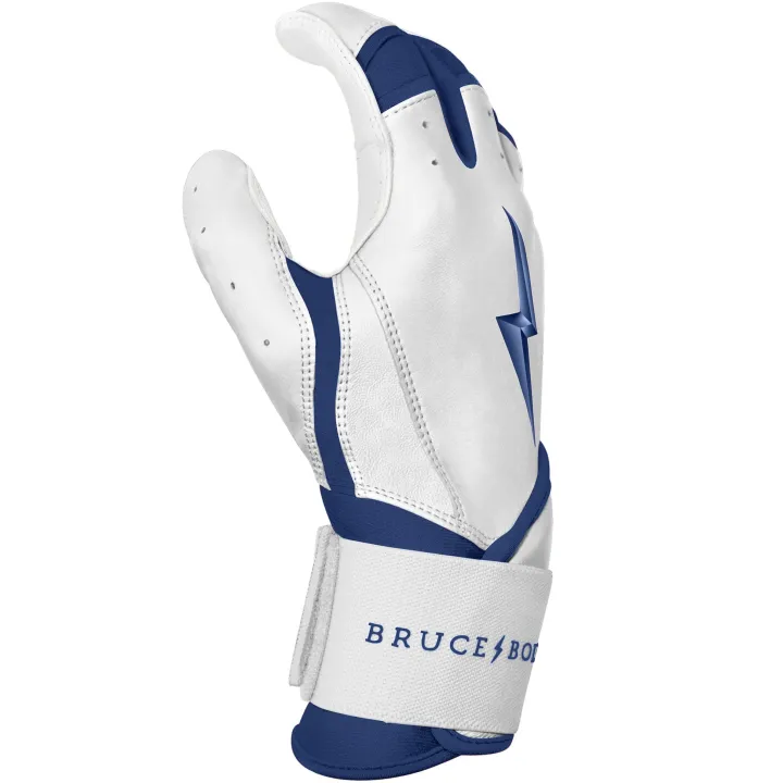 New CHROME Series Long Cuff Batting Gloves White|Blue