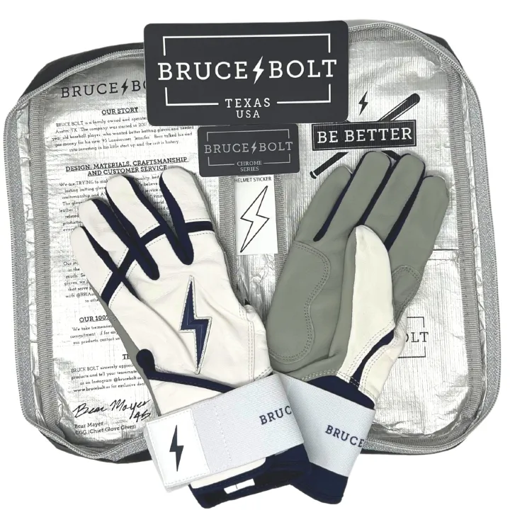 New CHROME Series Long Cuff Batting Gloves White|Blue