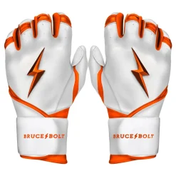 Sale CHROME Series Long Cuff Batting Gloves White|Orange