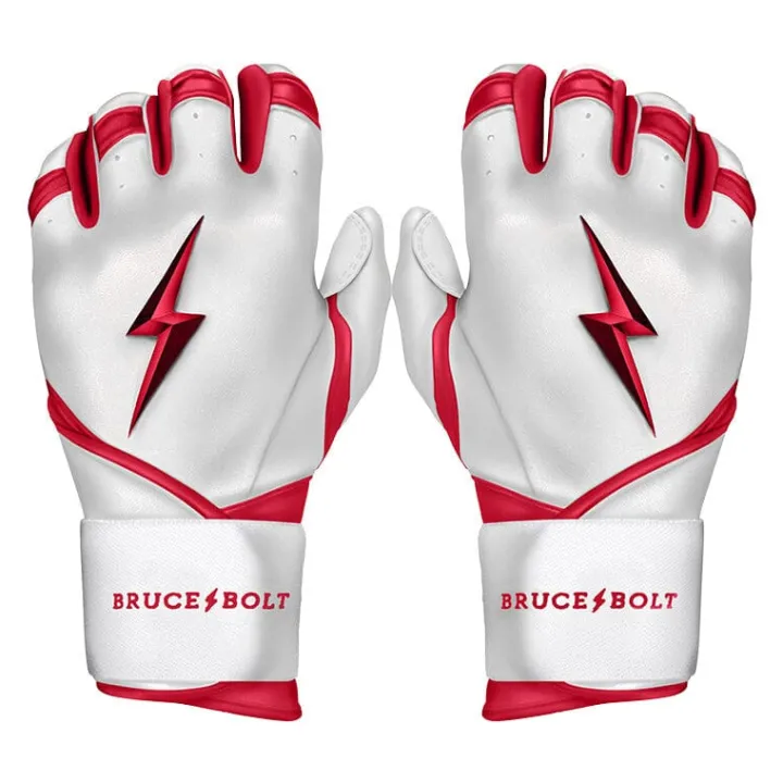 New CHROME Series Long Cuff Batting Gloves White|Red