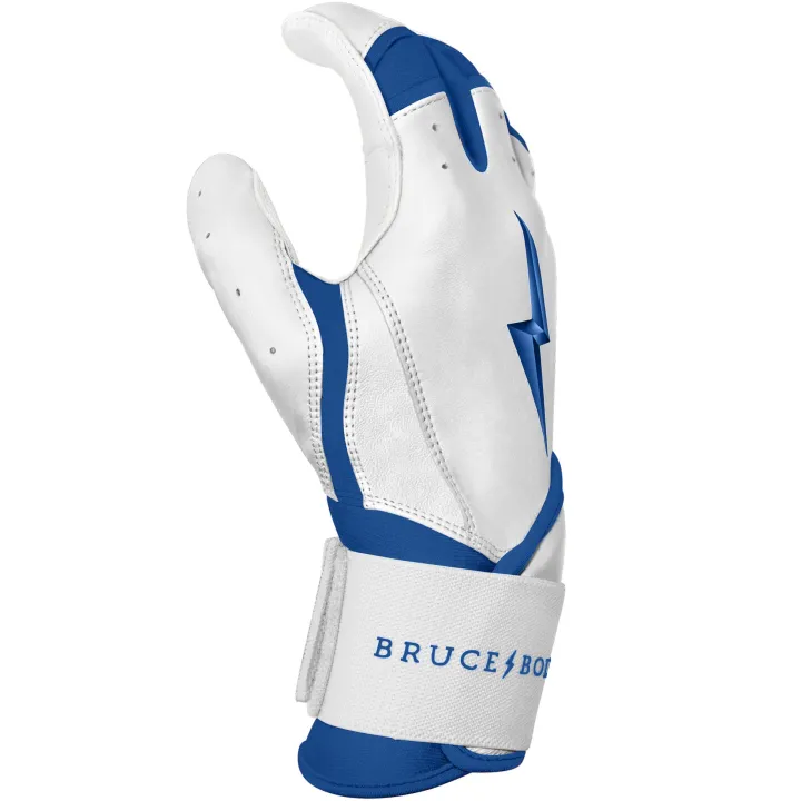 CHROME Series Long Cuff Batting Gloves Blue|White
