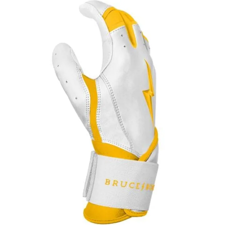 Sale CHROME Series Long Cuff Batting Gloves White|Yellow