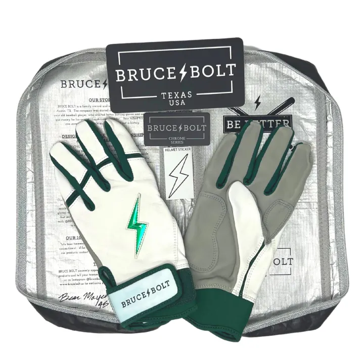 Online CHROME Series Short Cuff Batting Gloves White|Green