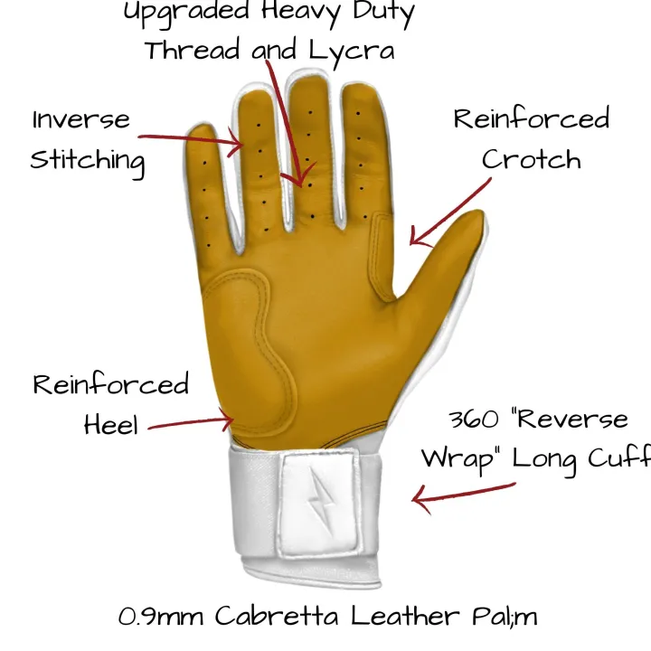 Long Cuff Batting Gloves White|Batting Gloves